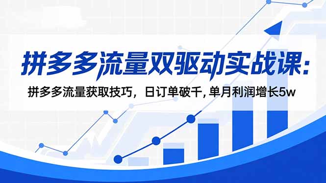 拼多多流量双驱动实战课:拼多多流量获取技巧,日订单破千,单月利润增长5w-摇钱树